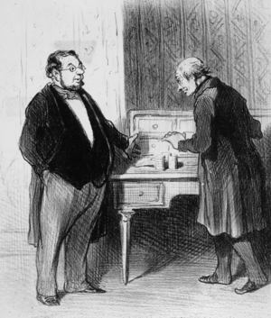 cartoon about business world in France, drawing in 1845