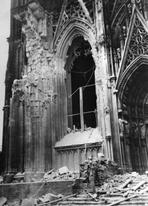 Bomb damage to the Cologne Cathedral, 1943 (b/w photo)