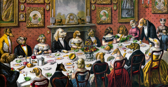 Formal Dinner Party for Dogs, 1893 (engraving)