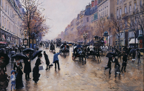 Boulevard Poissonière in the rain, ca. 1880 (oil on canvas)