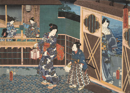 Scene from Genji monogatari (Tale of Genji) by Murasaki Shibuku (b. 978) c. 1860  (colour woodblock print)