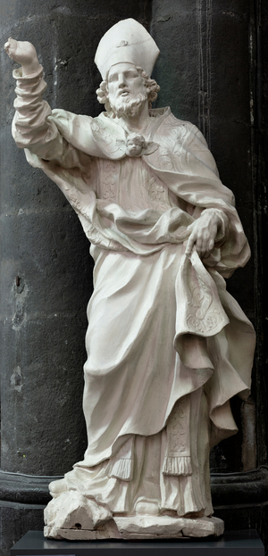 Collegiate church (Collégiale Notre-Dame). Interior. Statue od Saint Domitian. Jean Del Cour.