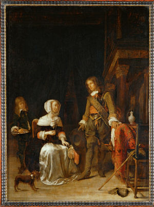 Militaire rendant visite a une jeune femme ...