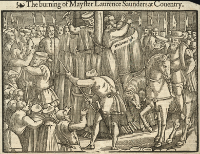 The burning of Master Laurence Saunders at Coventry (engraving)