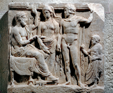 Three gods and a young boy: Zeus, Aphrodite and Ares …
