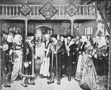 Quentin Matsys received by the Guild of St Luke at Antwerp (litho)