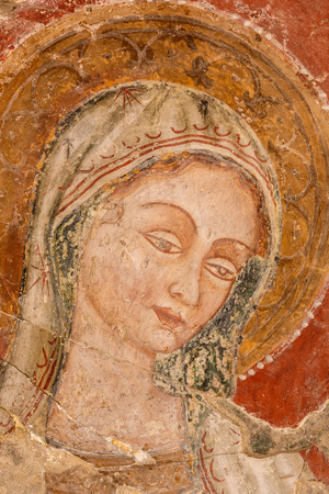 fresco in the Rock Church of Our Lady of the Three Doors, Matera, Basilicata, Italy.