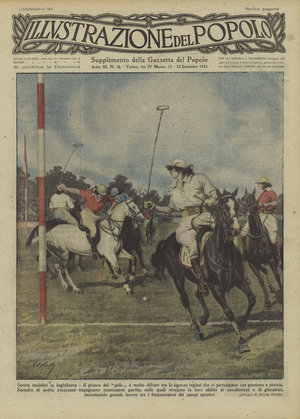 Women's polo match in England (colour litho)