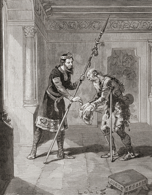 Robert II of France, aka The Pious, giving alms to a poor man.