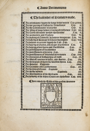 'The kalendar of statutes made'
