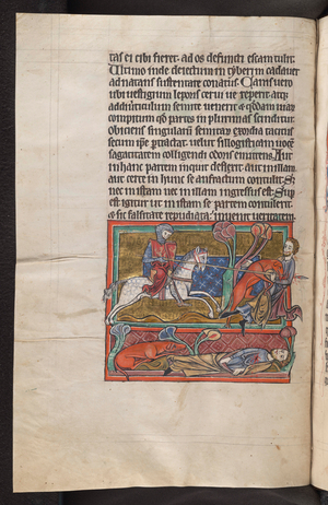 Jason, killed in a quarrel, is not abandoned by his dog, 1226-1250 (illuminated manuscript)