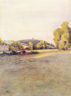 Surrey: St Martha's Chapel, from Shalford Common (colour litho)