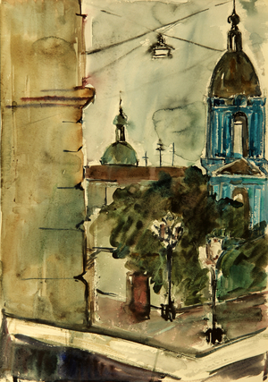 View on Moscow Church, 1975 (watercolour on paper)