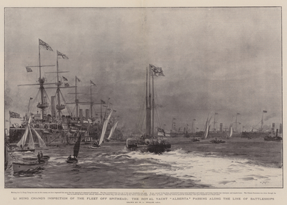 Li Hung Chang's Inspection of the Fleet off Spithead, the Royal Yacht "Alberta" passing along the Line of Battleships (litho)