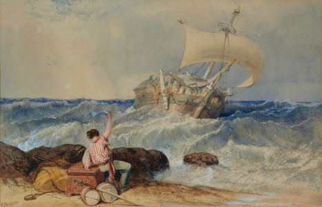 Ship in Stormy Sea, 1800-67 (Watercolour)