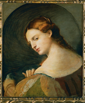 Portrait in profile of a young woman; unfinished
