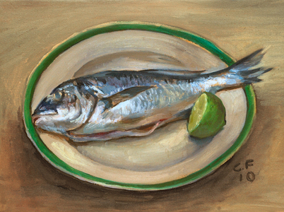 Sea Bream and Lime, 2010 (oil on wood)