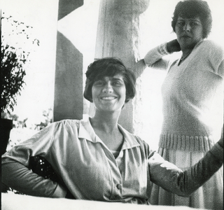 Coco Chanel accompanied by Mme Verseir, Saint Jean de Luz, 1917 (b/w photo)