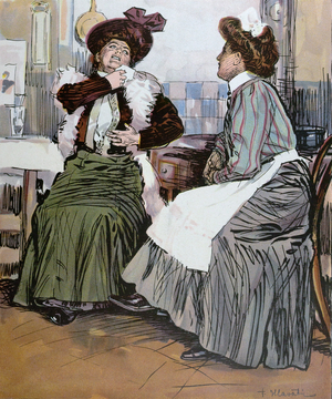 With the Cook in the Kitchen. Around 1900, Food and Drink, Liszt Gourmet Archive, Hat, Cuisine, Woman, Women, Culinary, Uniform, Domestic, Indoors