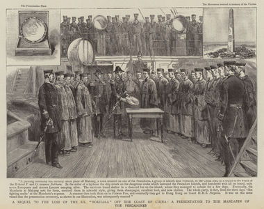 A sequel to the loss of the SS Bokhara off the coast of China, a presentation to the Mandarin of the Pescadores (engraving)