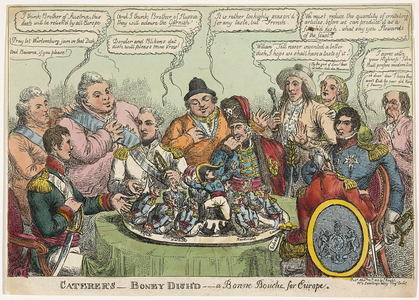 Caterers- Boney Dish'd- a Bonne Bouche for Europe, pub. 1813 (hand coloured engraving)