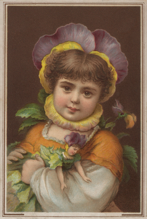 Portrait of a girl holding a doll (chromolitho)