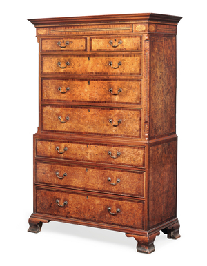 George III tallboy, late 18th century (burr elm & inlay)