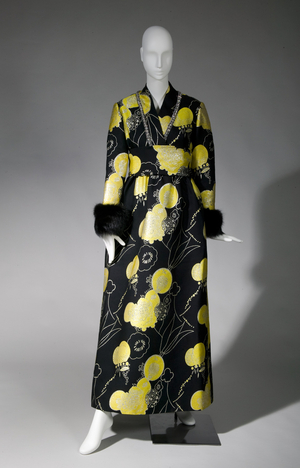Evening dress, c.1970 (front view), Silk brocade, rhinestone, fox, Oscar De La Renta, France