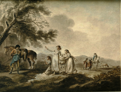 The Sale of the Pet Lamb (pen & ink, & w/c on paper)