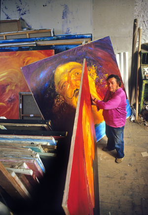 Jean Messagier (1920-1999) french painter here in his workshop in august 1986 (photo)