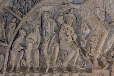 Detail of the eardrum of the narthex of the basilica of Vezelay, 1120-1140 (sculpture)