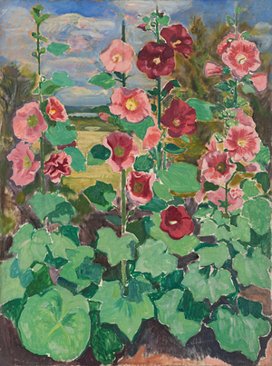 Hollyhocks, 1920 (oil on canvas)