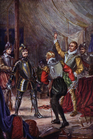 Illustration for Westward Ho! by Charles Kingsley (colour litho)