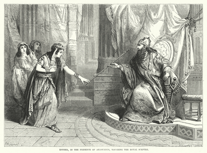 Esther, in the Presence of Ahasuerus, touching the Royal Sceptre (engraving)