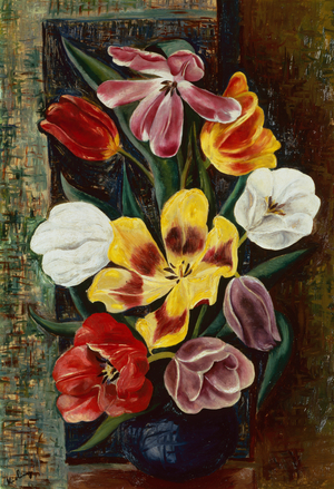 Vase of Tulips (oil on canvas)