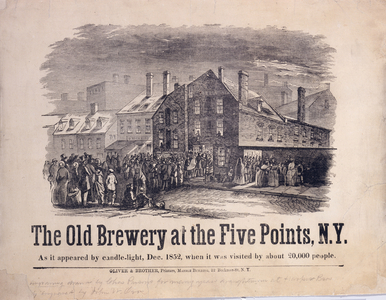 The Old Brewery at the Five Points, New York, as it Appeared by Candlelight, December 1852, When it Was Visited by About 20,000 People, engraved by John W. Orr (1815-57), ca. 1853 (wood engraving)