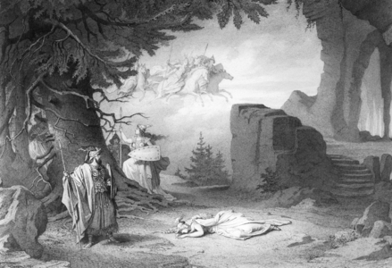 Nibelungen scene by Richard Wagner (b/w photo)