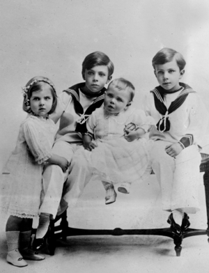 Children of king Gustaf VI Adolf of Sweden, 1913: princess Ingrid (1910-2000), princes Gustav Adolf, Duke of Vasterbotten (1906-1947), Bertil (1912-1997) and Sigvard (1907-2002)
