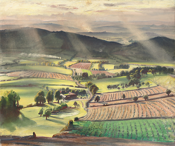 A Valley at Evening (oil on canvas)