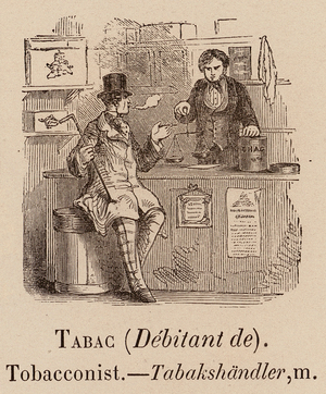 Le Vocabulaire Illustre: Tabac (Debitant de); Tobacconist; Tabakshandler (engraving)