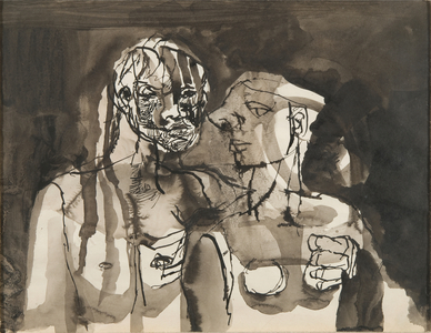 Two Figures, c.1946-47 (pen, brush, black ink & wash on paper)