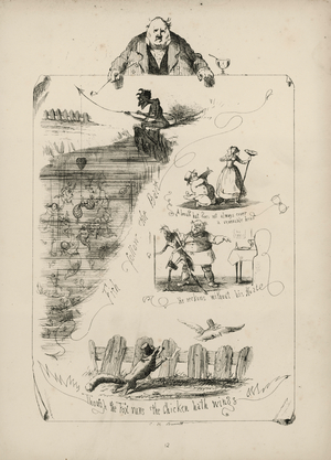 Page from Proverbs with Pictures by Charles H Bennett, 1859 (engraving)