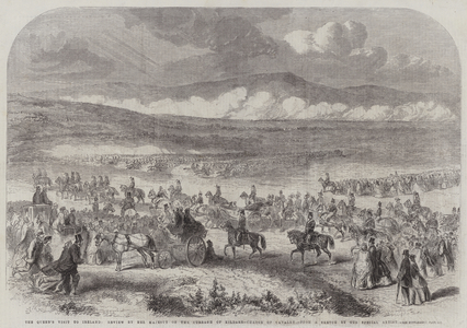 The Queen's Visit to Ireland, review by Her Majesty on the Curragh of Kildare, Charge of Cavalry (engraving)