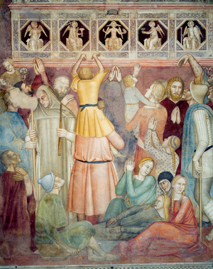 Crowd witnessing preaching, detail from Saint Peter of Verona Preaching, 1365-67 (fresco)