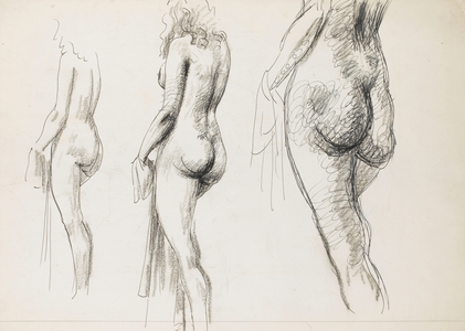 Triple Life Study, three-quarter rear view (pen & ink on paper)