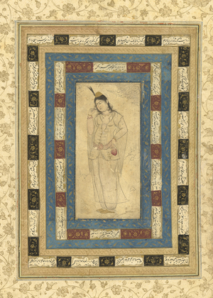 A Standing Lady, Isfahan, c.1620-25 (ink, opaque w/c, and gold on paper)