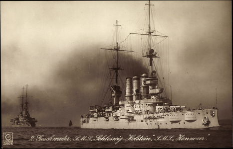Warship S. M. S. Schleswig Holstein on Sea