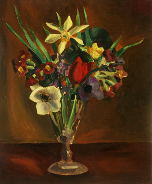 Flowers in a Tall Vase (oil on canvas)