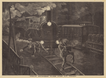 Two men killed by a train (litho)