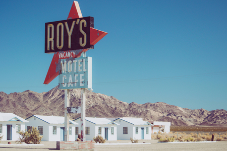 Famous Roy's café and gas station alongside classic Route 66 Amboy, California, November 2013 (photo)